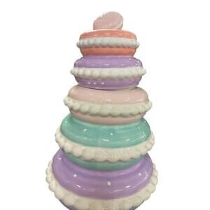 Stacked Macaron Cookie Jar Pastel Valentines Decor Cute Gift